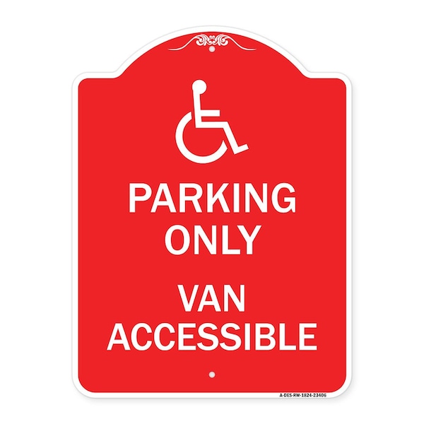 Parking Van Accessible W/ Graphic, Red & White Aluminum Architectural Sign, 18" x 24", RW-1824-23406